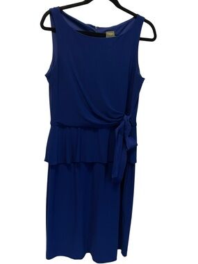 Taylor Royal Blue Sleeveless Midi Dress with Side Tie Peplum Size 12